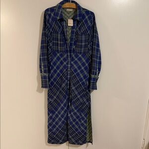 NWT! Free People We The Free Teal and Purple Plaid Maxi Dress or Duster